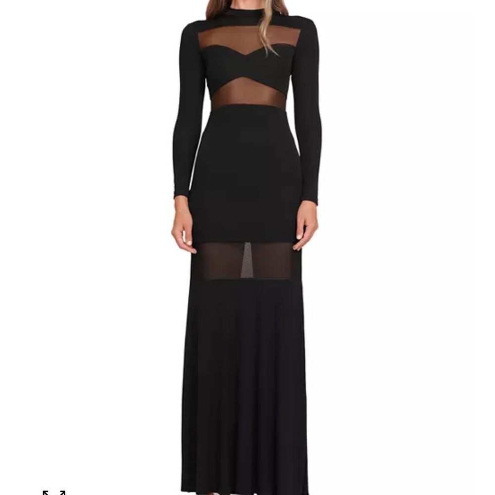 STAUD Black Cut-Out Semi Sheer Long Sleeve Paneled Maxi Dress